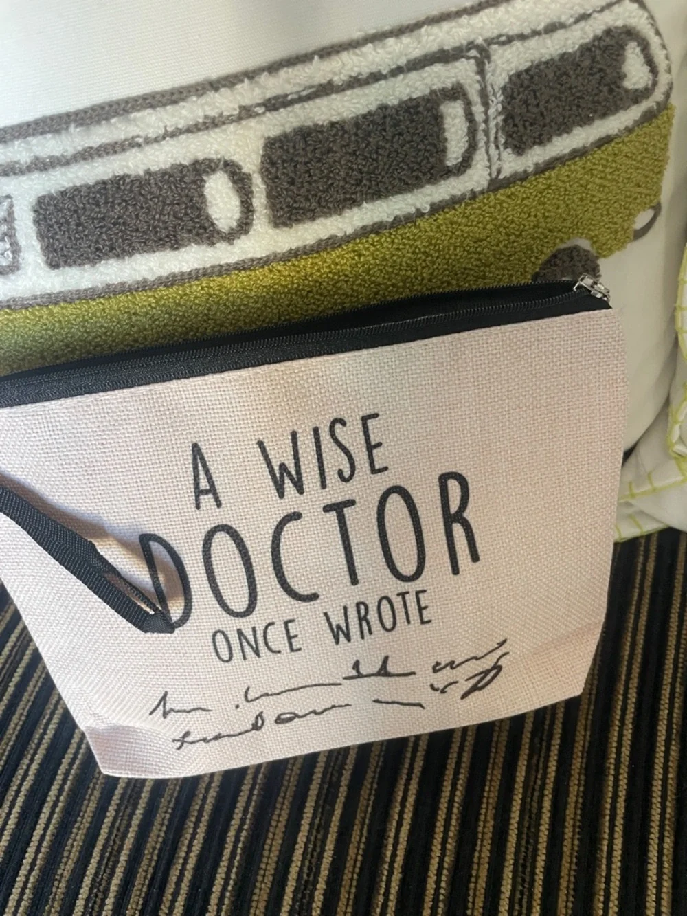 Pink 'A Wise Doctor Once Wrote' Canvas Wristlet